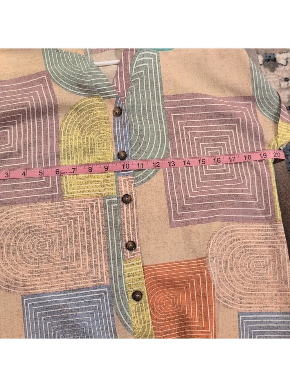 Geometric Colorful Button Up Dress V Neck Size Medium GUC - Picture 5 of 7